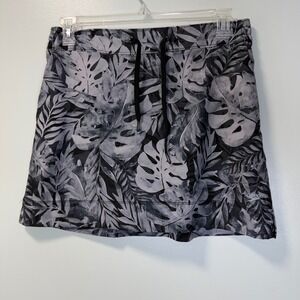 Speedo Womens Black Grey Tropical Monstera Leaf Print Swim Skort Size Medium